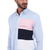 Men's Patchwork Long Sleeve Button Down Shirt Blue White & Pink