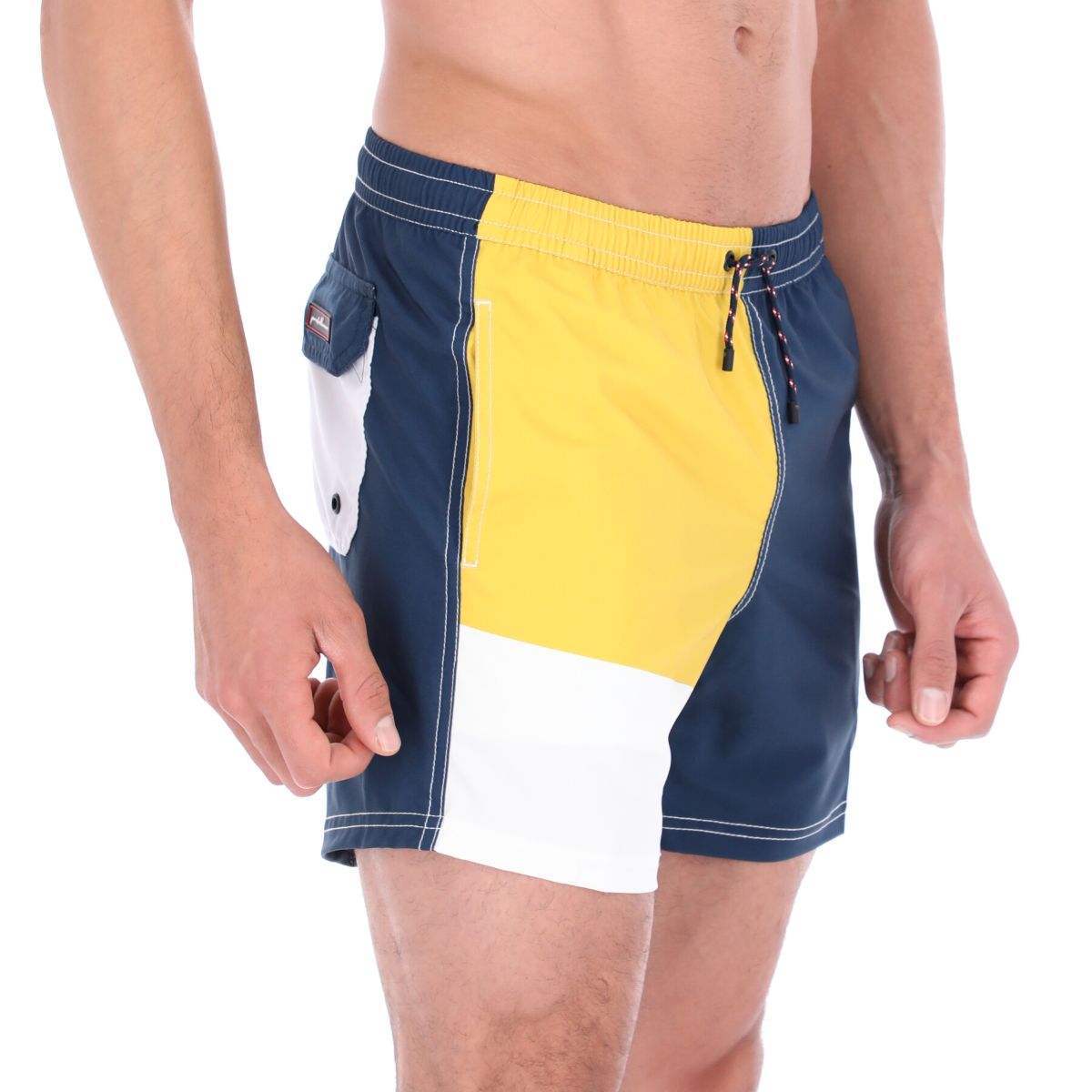 Men's Patchwork Quick Dry Swim Trunks White Blue & Yellow