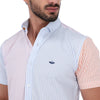 Men's Patchwork Short Sleeve Button Down Shirt Blue Pink & Green