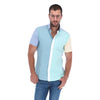 Load image into Gallery viewer, Men&#39;s Patchwork Short Sleeve Classic Button Down Shirt Green Blue &amp; White | Porto Blanco