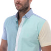 Load image into Gallery viewer, Men&#39;s Patchwork Short Sleeve Classic Button Down Shirt Green Blue &amp; White | Porto Blanco