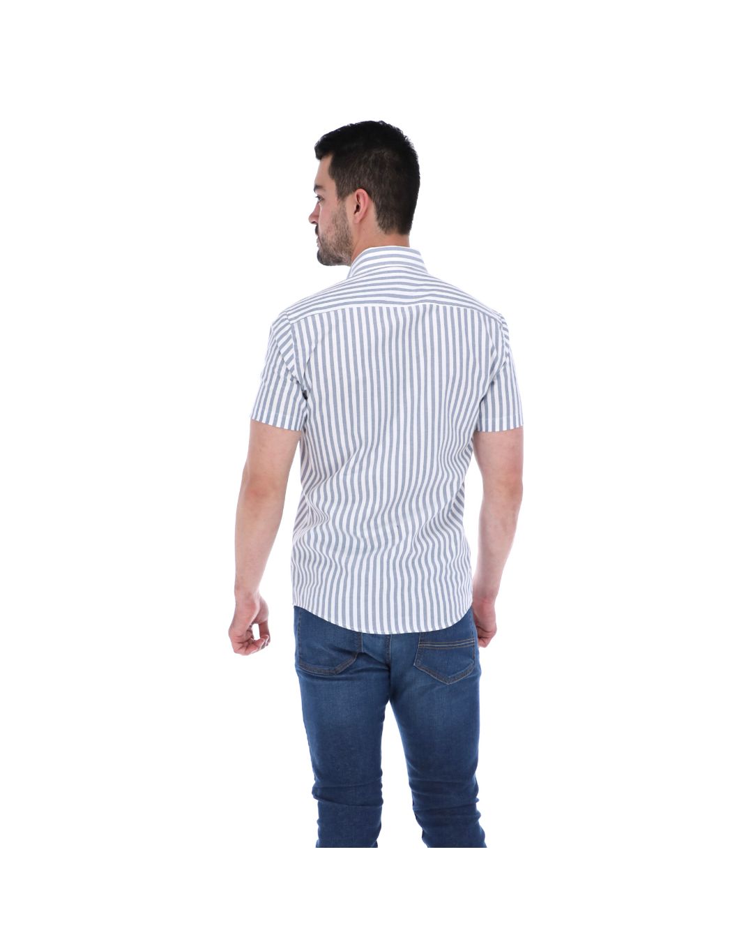 Men's Stripes Short Sleeve Button Down Shirt White & Grey