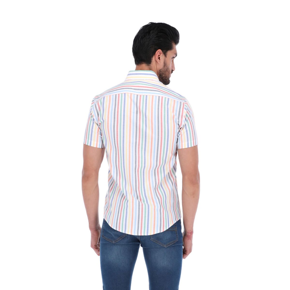 Men's Stripes Short Sleeve Button Down Shirt Multi Colored