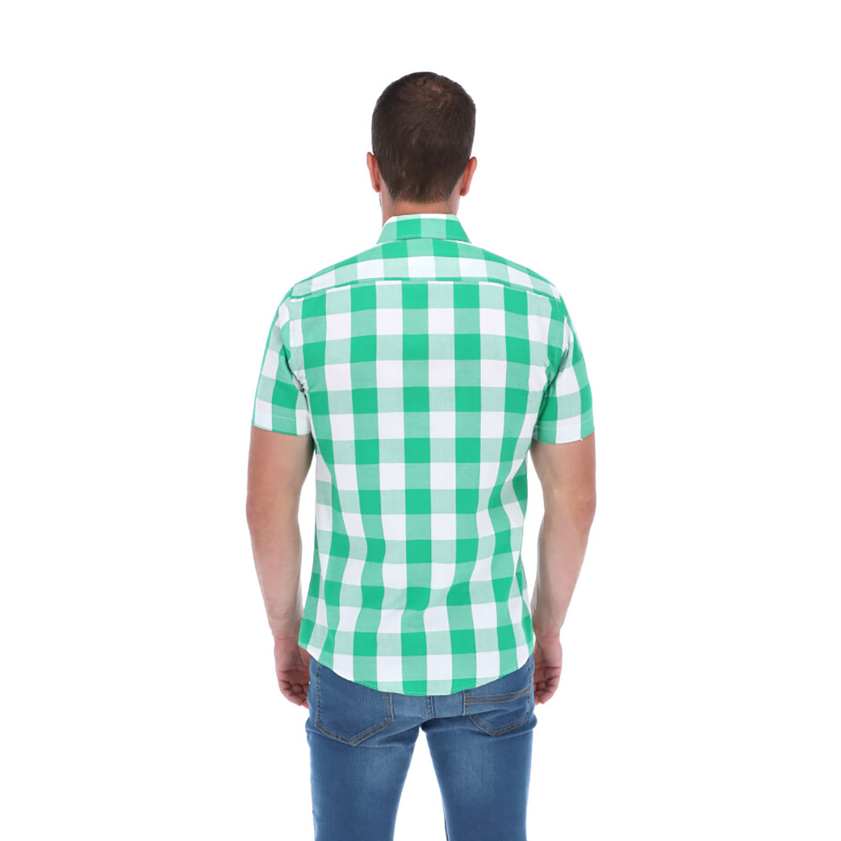 Men's Checkered Short Sleeve Button Down Shirt Green & White