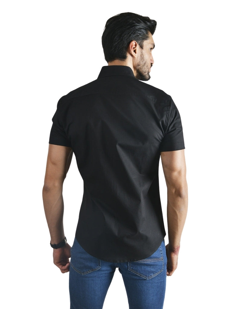 Men's Solid Short Sleeve Button Down Shirt Black Pink & Yellow