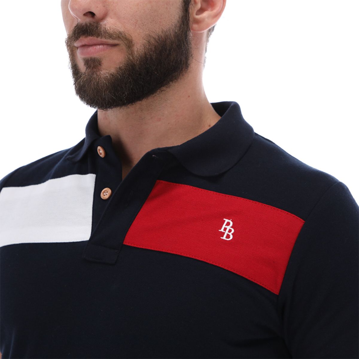 Men's Patchwork Short Sleeve Polo Shirt Blue Red & White