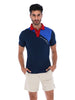 Men's Patchwork Short Sleeve Polo Shirt Red White & Blue