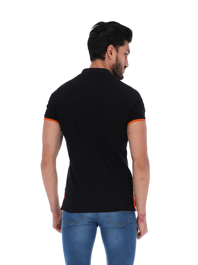 Men's Solid Short Sleeve Polo Shirt Black & Orange