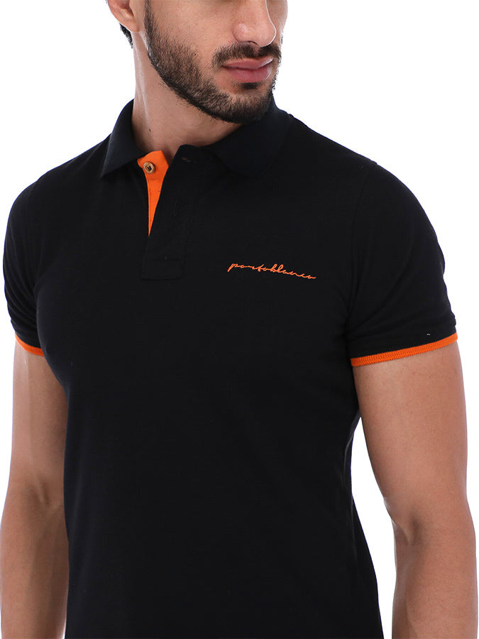 Men's Solid Short Sleeve Polo Shirt Black & Orange