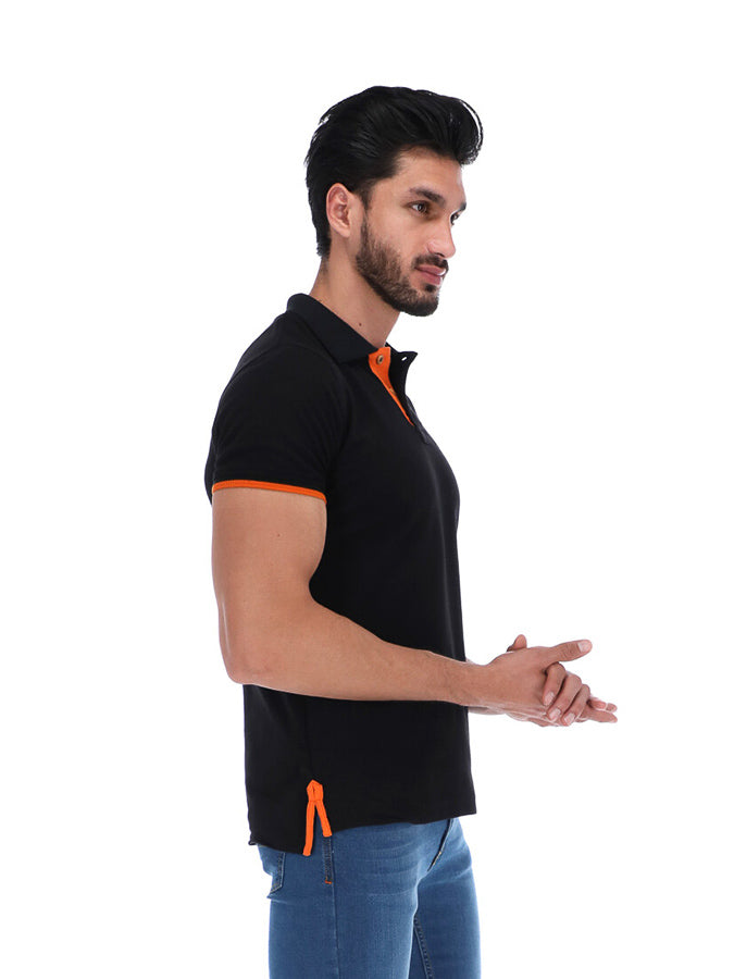 Men's Solid Short Sleeve Polo Shirt Black & Orange