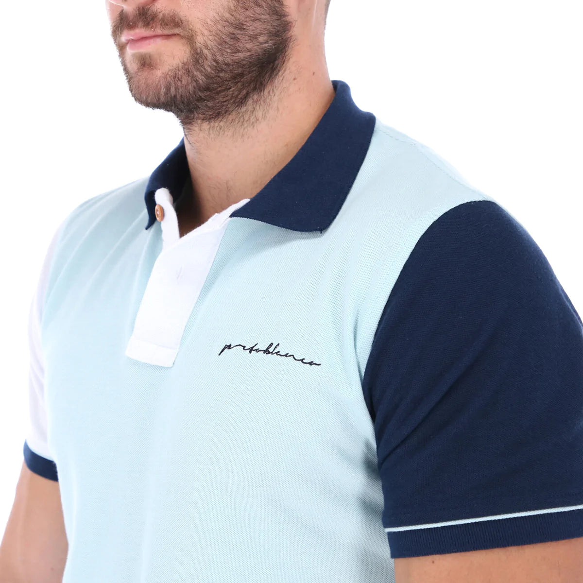 Men's Patchwork Short Sleeve Classic Polo Shirt Green Blue & White | Porto Blanco