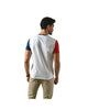Load image into Gallery viewer, Men&#39;s Patchwork Short Sleeve V-Neck T-Shirt White Blue &amp; Red