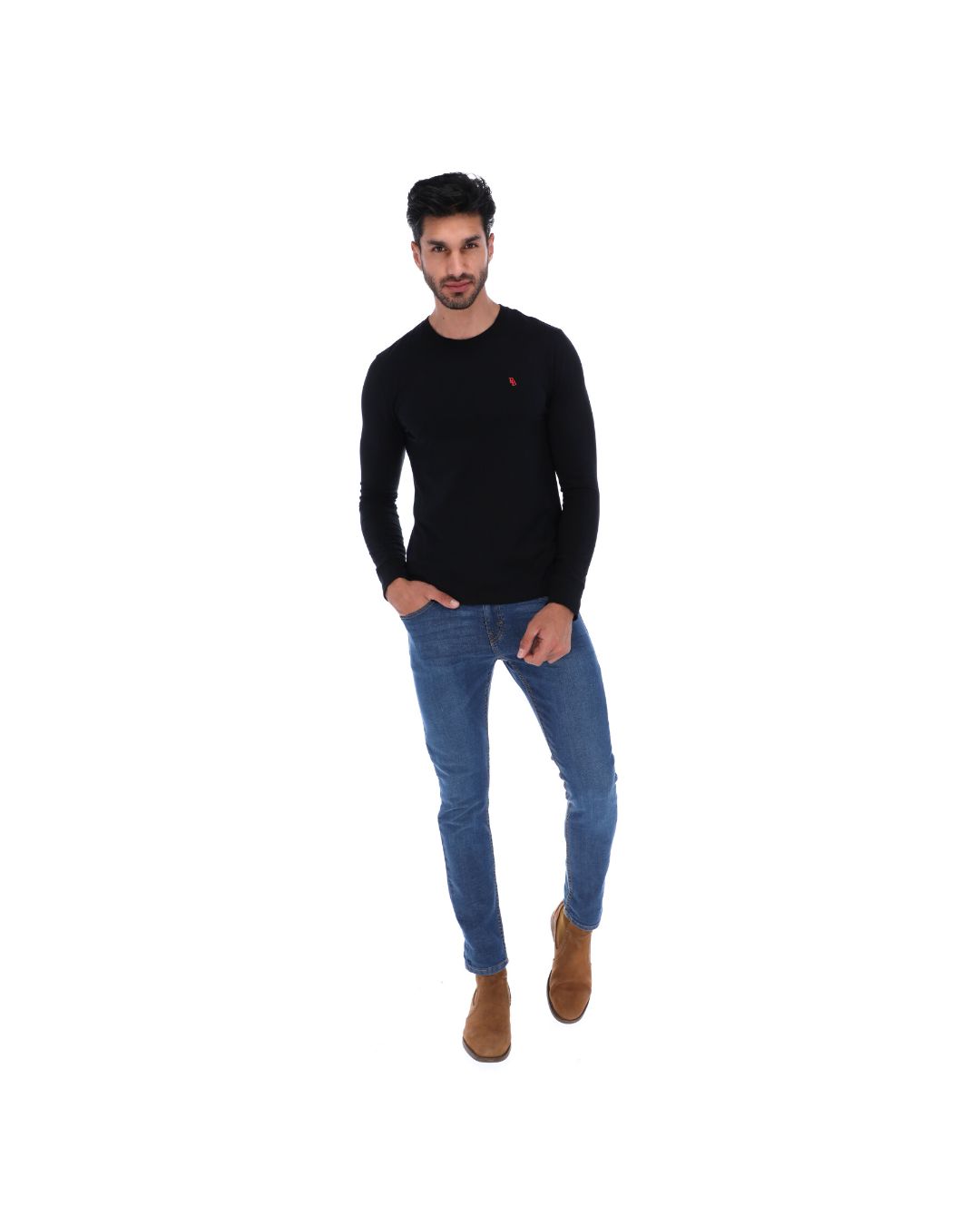 Men's Solid Long Sleeve Crew Neck T-Shirt Black