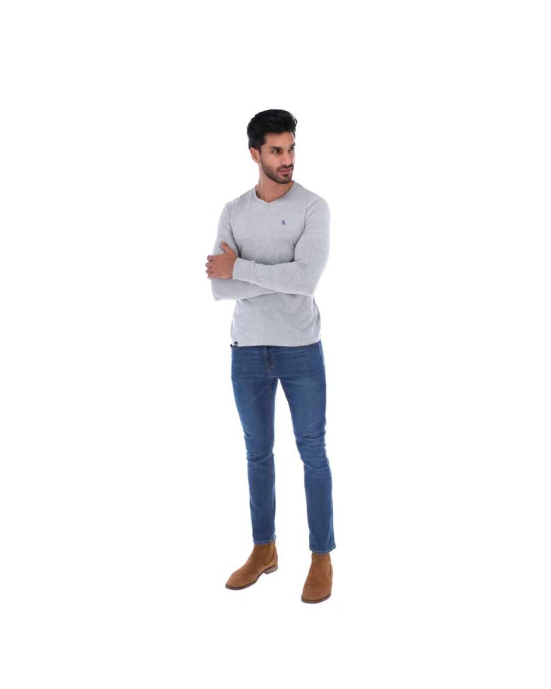 Men's Solid Long Sleeve Crew Neck T-Shirt Grey