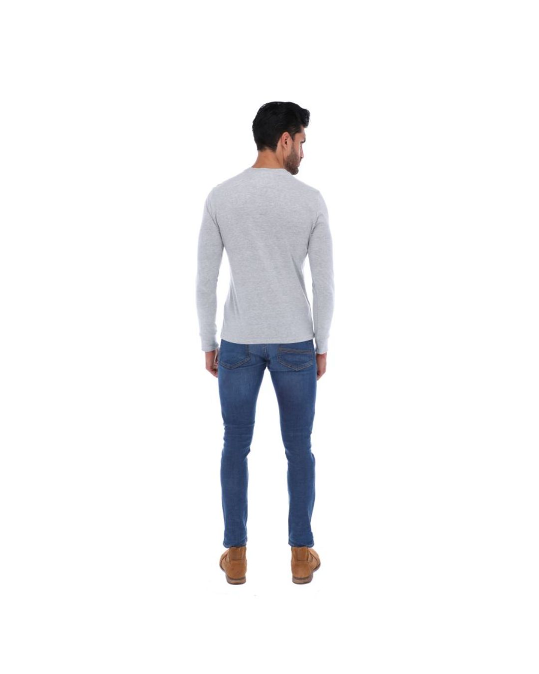 Men's Solid Long Sleeve Crew Neck T-Shirt Grey