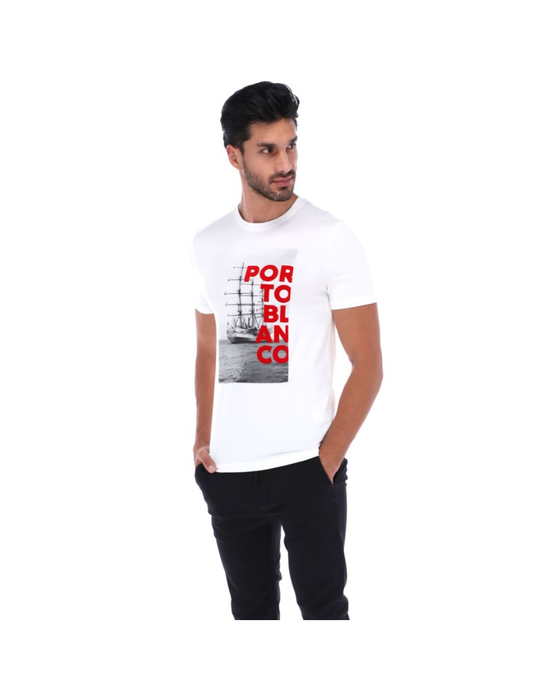 Men's Print Short Sleeve Crew Neck T-Shirt White Red & Black