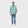 Load and play video in Gallery viewer, Men&#39;s Checkered Short Sleeve Button Down Shirt Green &amp; White
